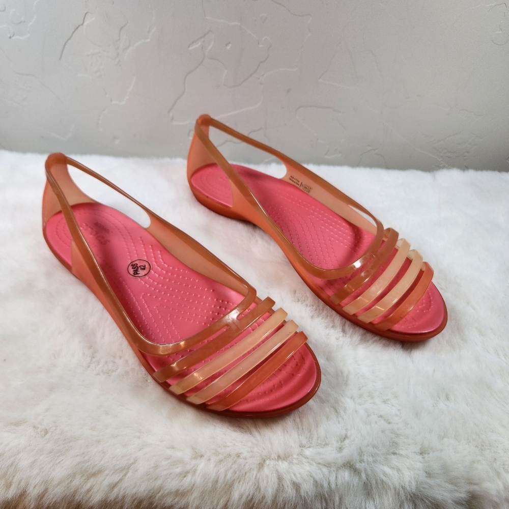 Crocs Isabella Jelly Flat Sandals | Coral Pink | Water-Friendly | Size 10W Wide